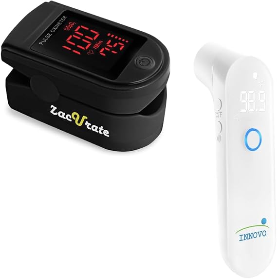 Zacurate Pro Series 500DL Fingertip Pulse Oximeter and Touchless Forehead Thermometer Digital Bundle