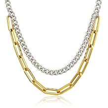 Waterproof 316L Stainless Steel Paperclip Link Two Layered Chain Chunky Necklace Choker for Women Men Punk Jewelry