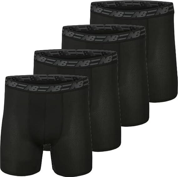 New Balance Men's Standard Mesh 5" No Fly Boxer Brief (4-Pack), Black/Black/Black/Black, Small