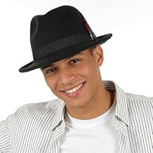 GEMVIE Mens Wool Felt Trilby Fedora Hat Classic Short Brim Jazz Cap with Feather Black