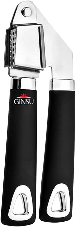 GINSU Professional Garlic Mincer & Crusher, 7.5in, Ergonomic Black TPR Handle, Premium Stainless Steel, Rust-Proof, Dishwasher Safe