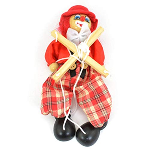 Funny Clown Pull String Puppet, Wooden Marionette Handcraft Toys with Moving Arms and Legs, for Kids Gifts Christmas Ornament Baby Toy Red