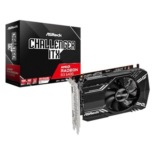 ASRock AMD Radeon RX 6400 Challenger ITX 4GB GDDR6 0dB Silent Cooling 16 Gbps Graphics Card 8K 64bit 7680 x 4320 HDMI DisplayPort PCI Express 4.0