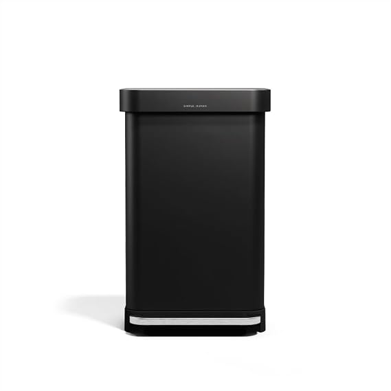 simplehuman Rectangular Step Can, 45L / 12 Gallon Kitchen Trash Can, Liner Rim System, Liner Pocket, 150,000-Step Pedal, Lid Shox Silent Close, Matte Black Steel