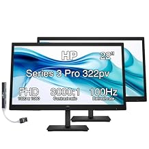 HP 22" Series 3 Pro 322pv FHD Monitor with 5 ms Response Time, Anti-Glare, Flicker Free,VESA Mount (100x100mm), HDMI, VGA & Dockztorm USB Port Expander, Black (9U5A2AA#ABA) (2026 Latest Model) 2-Pack