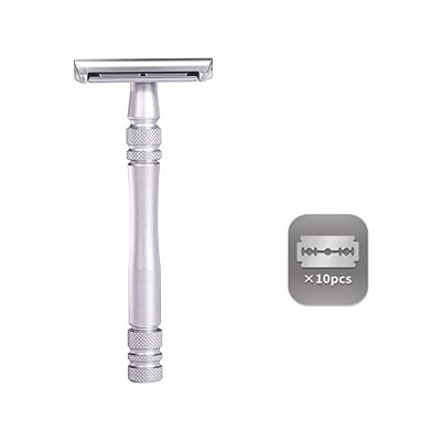 Mens and Womens Manual Razor Safety Razor with 10 Double Edge Blades, Double Edge Razor, Eco-Friendly, Smooth Close Shave, Plastic-Free, Easy to Carry for Traveling at Home Silver
