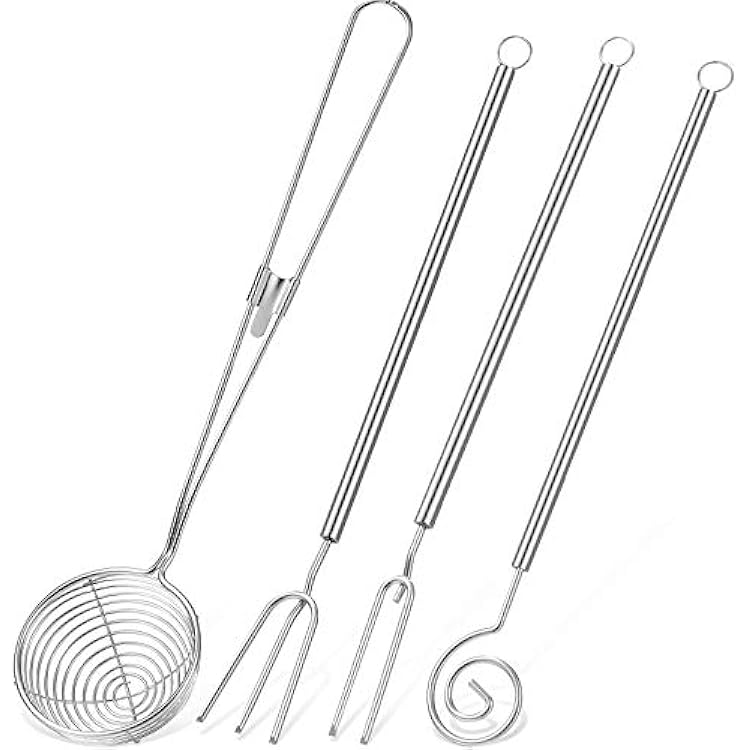 Patelai 4 Pieces Candy Dipping Chocolate Tools Set 3-prong Dipping Fork, Fondue Fork, Spear, Slotted Spoon for Handmade Chocolates, Pralines and Truffles