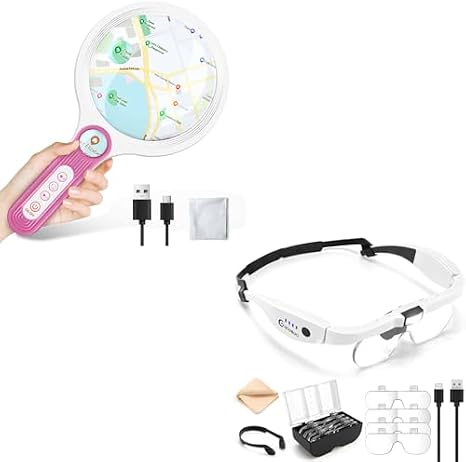 1.5X-5.0X Magnifying Glasses, Rechargeable Magnifier Headset with Light, Rechargeable Large 5.2'' Magnifying Glass with Light