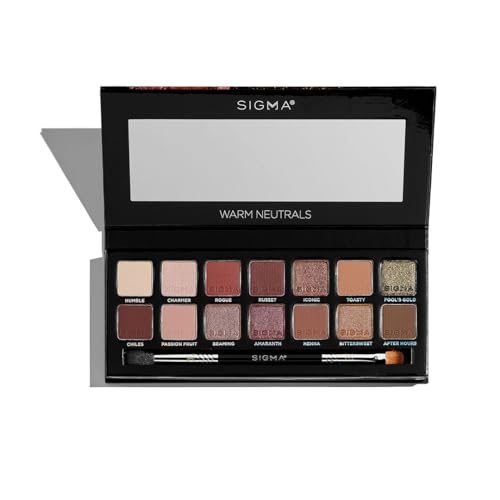 Sigma Beauty Warm Neutrals Eyeshadow Palette - 14 Warm Eyeshadow Shades in Matte, Shimmer and Metalic Finishes - Highly Pigmented Vegan Eye Makeup Palette - Clean Beauty Products