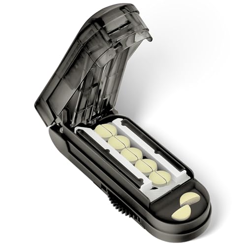 Pill Cutter Splitter for Small and Tiny Pills, Pill Splitter for Multiple Pills at a Time with Centering Device and Stainless Steel Blade Black