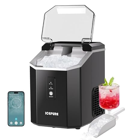 ICEPURE Nugget Ice Makers Countertop with App, Portable Ice Machine with WiFi, 33lbs in 24H, Ready in 5-10 Mins, Self Cleaning,Small Ice Maker with Basket Scoop, for Home/Kitchen/Party/RV/Camping