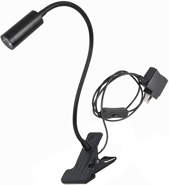 3W LED Lamp Clamp Clip ON/Off Switch Office Study Room Bedroom Reading Book Light Gooseneck Flexible Pipe Black Warm White