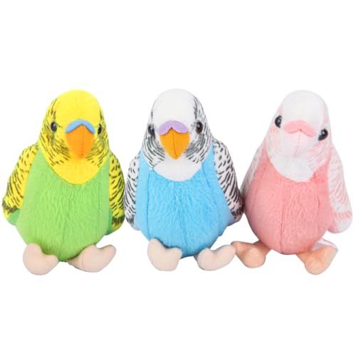 3 Pcs Budgerigar Plush Toy, 5.5 inches, Parakeet Plush Toy, Budgie Soft Toy, Bird Stuffed Animal for Kids, Blue and Green and Pink