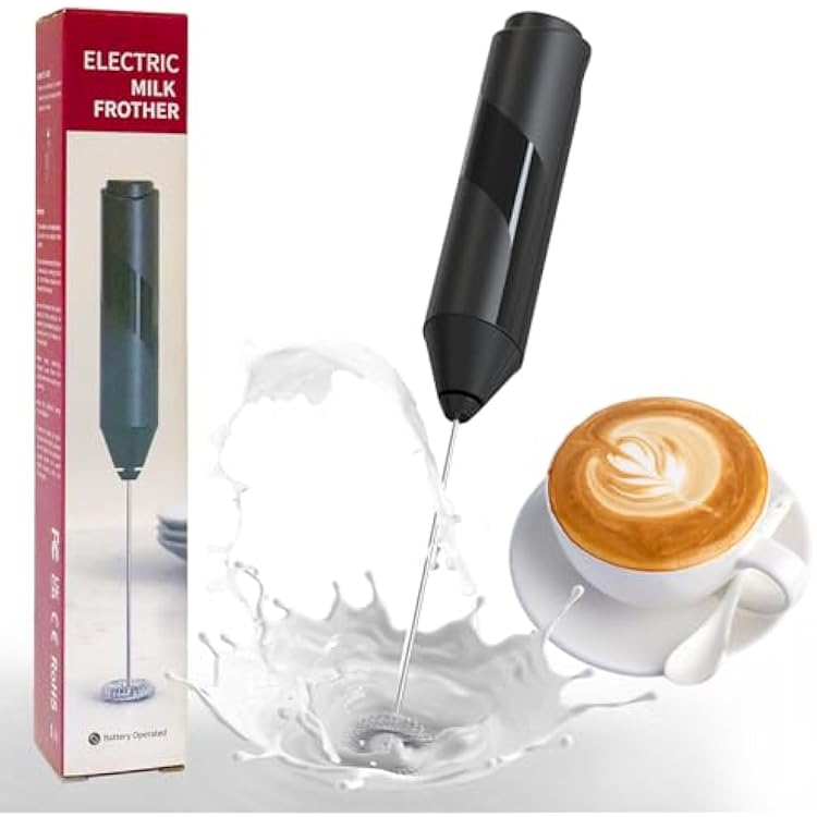 YARRAMATE Electric Milk Frother Wand, Fast Battery Operated Coffee Mixer, Handheld Drink Stirrer, Whisk Foam Maker for Lattes, Cappuccino, Matcha, Hot Chocolate Black