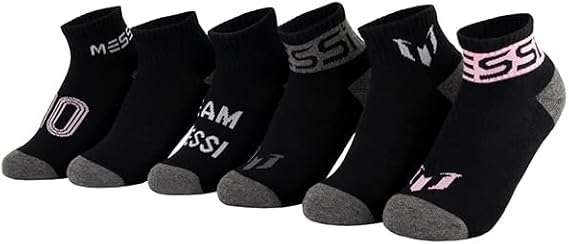 Messi Boys' Lifestyle Ankle Socks, 6-Pack, Soft & Stretchy, Comfortable