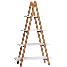 White Ladder Bookshelf 4-Tier Wooden Ladder Shelf with Solid Bamboo A-Frame, Freestanding Display Shelf for Home & Office, Scratch-Resistant, Easy Assembly