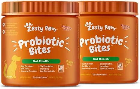 Zesty Paws Probiotics for Dogs - Gut Health for Dogs, Pumpkin, 2-Pack