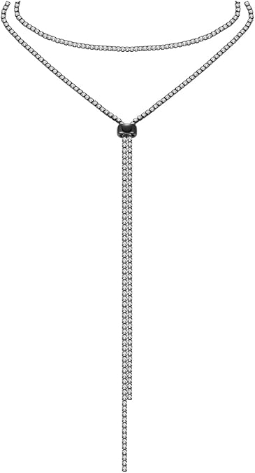 FAMARINE CZ Long Necklace, Rhinestone Bar Y Lariat Necklace