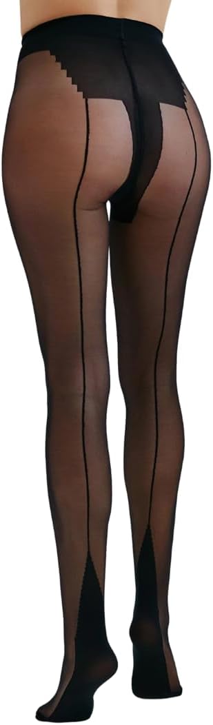 PENTI Black Nostalgia Back Seam Pantyhose | Women's 20 Denier Sheer Tights | Backseam Legwear | Reinforced Toe Hosiery
