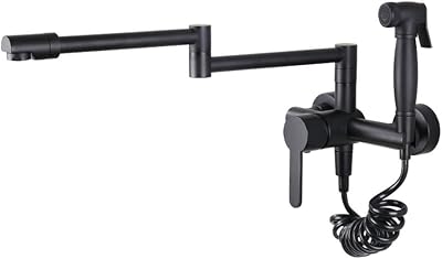 wall mount faucet, spray gun, swivel, Folding Stretchable, brass wall mount faucet black, hot and cold, multi-purpose, kitchen, laundry trough, faucet-wall mount faucet black A1.5m hose