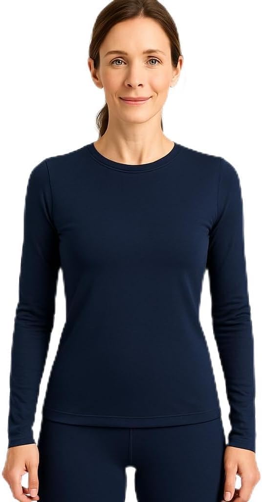 Lands' End Womens Thermaskin Baselayer Long Sleeve Crewneck Top Lightweight Heat-Generating Thermal Shirt