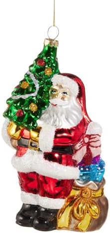 RAZ Imports Santa with Tree Ornament, 6.25-Inch, Multicolor