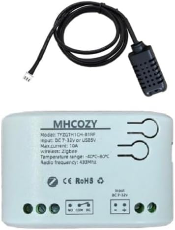 Zigbee Temperature & Humidity Controller, Extendable Probe Sensor, Tuya App Remote, 10A Relay Switch (T&H, 12, Volts)