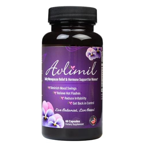 Avlimil Hormone Balance & Menopause Support | Mood Swings, Hot Flashes, Night Sweats and Irritability - Isoflavones, Black Cohosh, Raspberry, Valerian, Sage, Red Clover, Lemon Balm - 1-Month