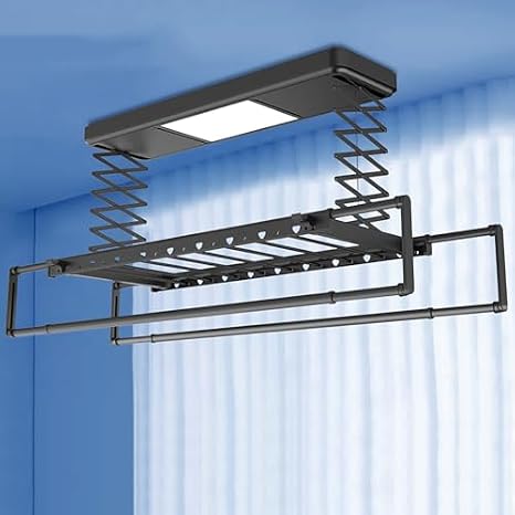 Ceiling Clothes Dryer Aluminium and Steel Electric Clothes Dryer with Remote Control,Ceiling Mounted Electric Clothes Drying Rack with Remote Control - Aluminium Hanging Racks for Clothes, W