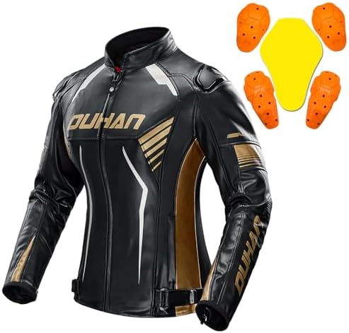 Womens Leather Motorcycle Jacket, 3-in-1 Waterproof Windproof with CE Level 1 Armor, Detachable Thermal Liner