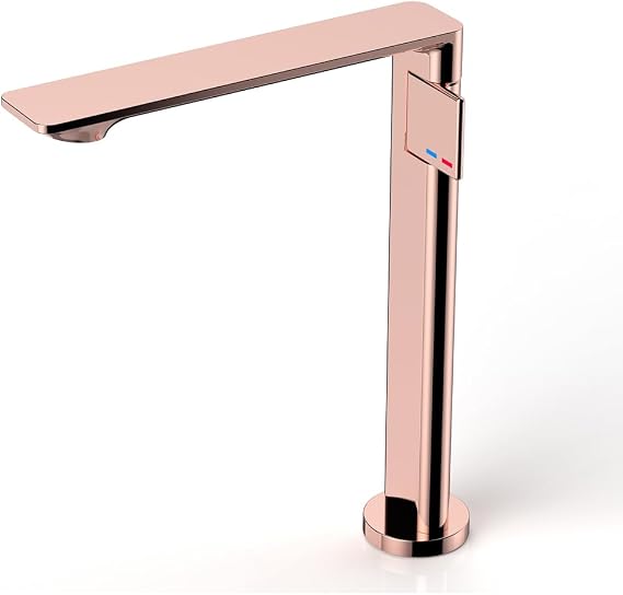 Bathroom Brass Tall Extra Long Spout Single Handle One Hole Vessel Basin Sink Bowl Mixer Faucet Lavatory Vanity Tap Rose Gold