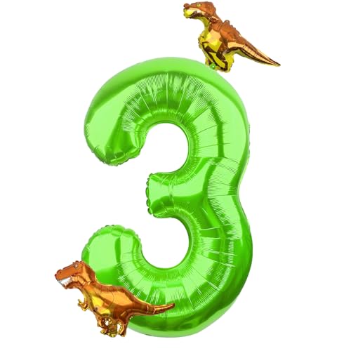 Dinosaur Number 3 Ballloon, 40 Inch Green Number 3 Balloon, Mini Dino Foil Balloons Baby Dinosaur Balloons for Kid Dino Theme Jungle 3rd Birthday Baby Shower Party Decorations