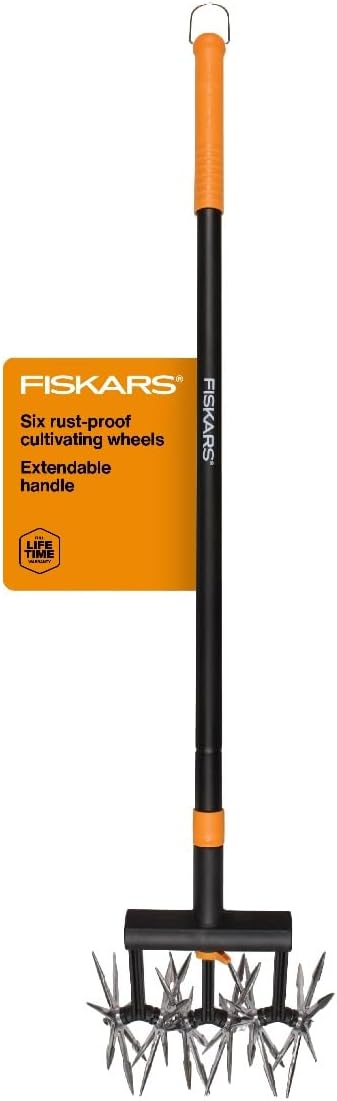 Fiskars 40"-60" Extendable Rotary Tiller Cultivator for Garden & Lawn Care