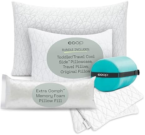 Coop Cool Side Travel Pillowcase, Travel Pillow and Original Pillow Queen Bundle