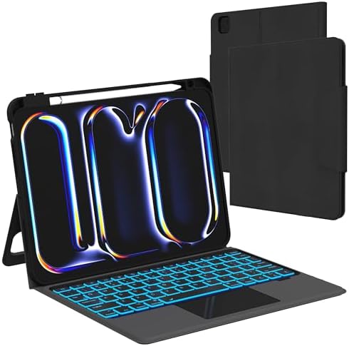 for 2024 iPad Pro 11-inch M4 Case with Keyboard - Folio Smart Tablet Book Cover with Touchpad - 7 Color Backlit Keyboard Case with S Pen Holder & Multi-Angle Kickstand for iPad Pro 11 M4 Black