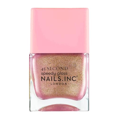 Nails Inc 45 Second Speedy Gloss, Ruby, Pink Shimmer, Metallic, No Chip, Long Lasting, Quick Dry, Air Dry, Professional Manicures & Pedicures, Fingernails & Toenails, Vegan Nail Polish, 0.47 Fl Oz