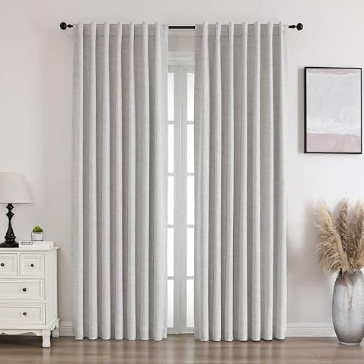 Blackout Curtains 90 Inches Long - 2 Panels Set, Thermal Insulated Drapes for Living RoomBedroom, Rod PocketLinen Greyish Beige, 52W x 90L