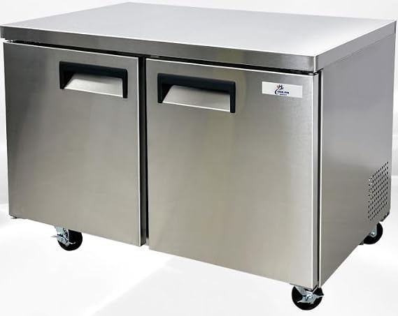 cooler depot Commercial Under Counter Refrigerator with Worktop 2 door 60 Inches Width 13 Cu. Ft. 2 Shelves Cold Table Stainless Steel 33F~41F 115V/60HZ- AUR-15376