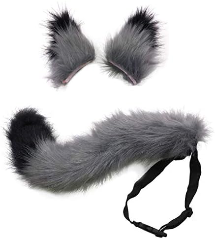 HAOAN Faux Fur Fox Tail and Ears Headband Set Werewolf Costume Accessories Halloween Party