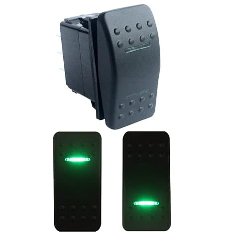 Rocker Switch 7 pin DPDT ON-Off-ON for Marine Boat Car 12V 24V Waterproof IP66 (Green Led)