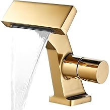 BAKALA Gold Waterfall Bathroom Faucet, Single Hole Brass Sink Faucet for RV and Vanity, Includes 2 Supply Lines