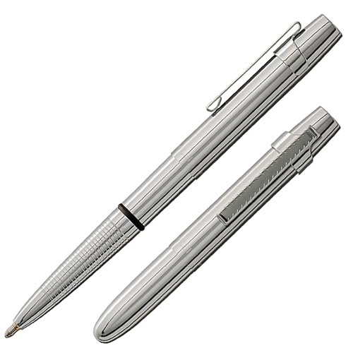 Fisher Space Pen Chrome X-Mark Flat Cap Bullet Pen, Pressurized Ballpoint Pen, Compact Size, Writes Upside Down and in Extreme Temperatures, Black Ink, Medium Point, Pocket Clip, Made in the USA