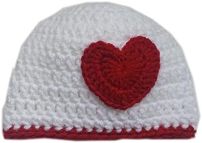 Lvoe Heart Hat Handmade Crochet Valentine Prop Gift Winter Warm Beanie Cap White