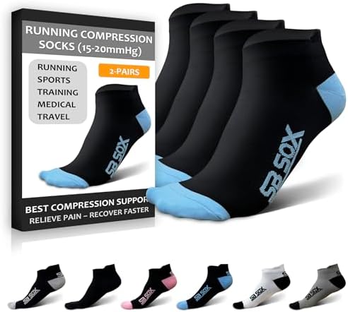 SB SOX 2-Pair Compression Socks for Men and Women 15-20mmHg Low Cut Running Athletic Socks for All-Day Wear