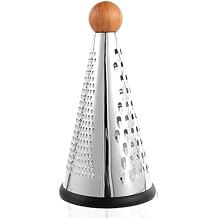 Cone Parmesan Cheese Grater - Stainless Steel Triple Function Wood Table Parmesan Shaver Non-Slip Rubber Bottom Hand Held Multifunction Vegetables Grater for Kitchen (XL: 10" X 5")