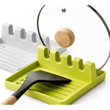 Nature+ 2 Pack Spoon Rest and Lid Holder for Stove Top or Kitchen Counter No Drip Spoon Holder Stand for Spatula Ladle Multi Cooking Utensils, Green and Gray, BPA-Free Heat Resistant