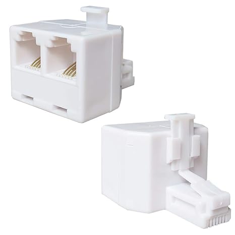 EQUTY BAYMERS 2 PCS RJ11 Double Telephone Jack Adapter, 1 to 2 in Phone Line Splitter for ADSL Fax Cordless Phone Systems