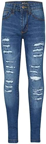 Girls Ripped Jeans Comfort Skinny Stretch Lightweight - Girls Jeans JN28 Mid Blue 7-8