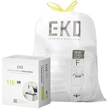 EKO 13 Gallon / 40-60 Liter,110 Count Drawstring Trash Bags, Extra-Strong Unscented Garbage Bags, Easy-Dispense Roll for Kitchen & Household Use, Resists Tears, Leaks and Punctures, Code F, White