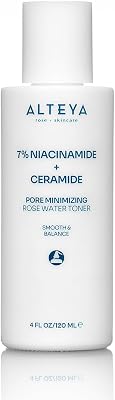 Alteya Organics Pore Minimizing Rose Water Toner 7% Niacinamide  Ceramide - 4 Fl Oz120mL